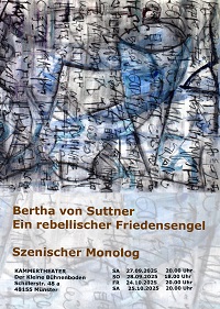 Karte mit Informationen (Titel des Theaterstücks, Adresse des Theaters und Termine)