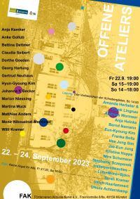 Plakat der Offenen Ateliers mit Nennung der beteiligten Künstlerinnen und Künstler