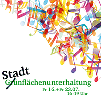 Plakatausschnitt: bunte Noten und darunter der Schriftzug 'Stadtflächenunterhaltung'