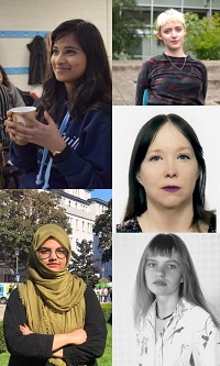 Portätfotos von Misbah Ahmad, Sofiia Bartnovska, Laura Ntoumanis, Selena Knoop, Swara Shukla (von unten links gegen den Uhrzeigersinn, alle Fotos: privat)
