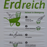 Banner in der Art einer Gebrauchsanweisung zum Projekt ERDreich - Heimat in Bewegung