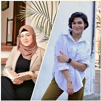 Portraitfotos der Dichterin Albatoul Alraey und der Sängerin Jouana Dahdouh