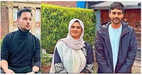 Portraits der Akteure des Vorlese-Cafés im Juni 'Abid Ur Rahman, Gesang, Tanzeela Jamil Buttar, Lesung, Karaj Singh, Gesang‘