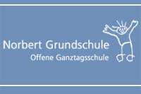 Signet der Norbert-Grundschule: Schriftzug und Strichzeichnung eines Kindes