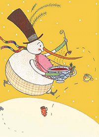 Zeichnung: Schneemann mit Punschtopf