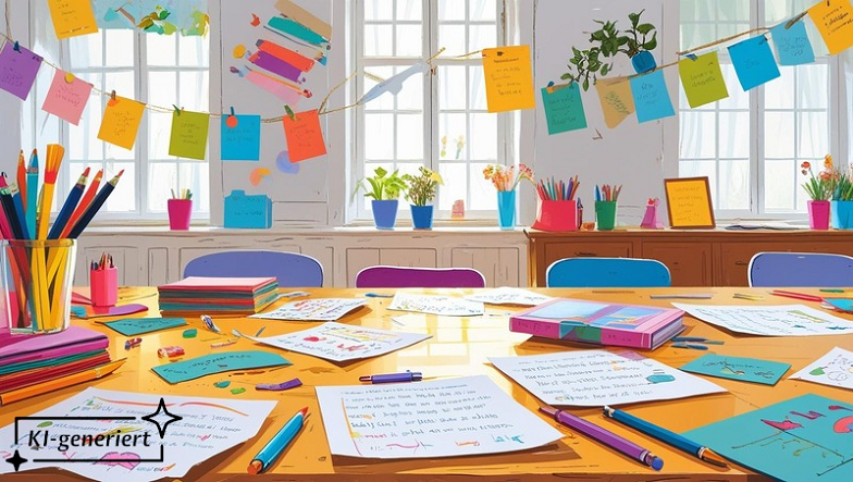 Zettel und Stifte auf einem Tisch