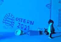 Bildausschnitt aus einem Trickfilm Bildausschnitt aus einem Trickfilm mit der Beschriftung Ostern 2021