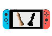 Eine Nintendo Switch mit abgebildeten Schachfiguren Eine Nintendo Switch mit abgebildeten Schachfiguren