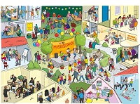 Über den Verband deutscher Musikschulen wurde ein Wimmelbild für eine sensible und kindgemäße Vermittlung von Schutzaspekten entwickelt. ©VdM (Verband deutscher Musikschulen)/Dorothee Wolters Wimmelbild zur kindgemäßen Vermittlung von Schutzaspekten