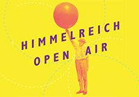 Plakatausschnitt: Mann mit einem roten luftballon auf gelbem Hintergrund