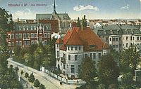colorierte Fotopostkarte der sogenannten Zuckervilla mit Blick auf das Kreuzviertel