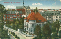 Kolorierte Fotopostkarte mit Ansicht des Kreuzviertels, im Vordergrund die sogenannte Zuckervilla.