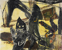 Abstraktes Gemälde von Carl Busch mit dem Titel Kaktus mit Vase, Foto: Stadtmuseum Münster