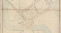 Handgezeichneter Plan aus der Zeit um 1800, der die Wassergräben am heutigen Neutor zeigt. Eingezeichnet sind auch die Bäume der Promenade.