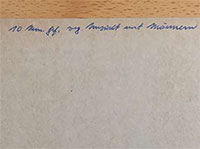 Handschriftlicher Eintrag auf einer Karte aus der Gewerbekartei. Auf der Rückseite ist eine Gefängnisstrafe von 10 Monaten für Unzucht mit Männern vermerkt
