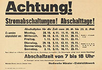 Plakat "Achtung! Stromabschaltung!" vom Nov. 1946