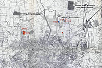 Übersichtskarte mit markierten britischen Kasernen und Siedlungen