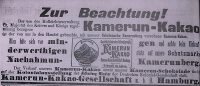 Foto einer Zeitungsanzeige: Werbung für 'Kamerun-Kakao'