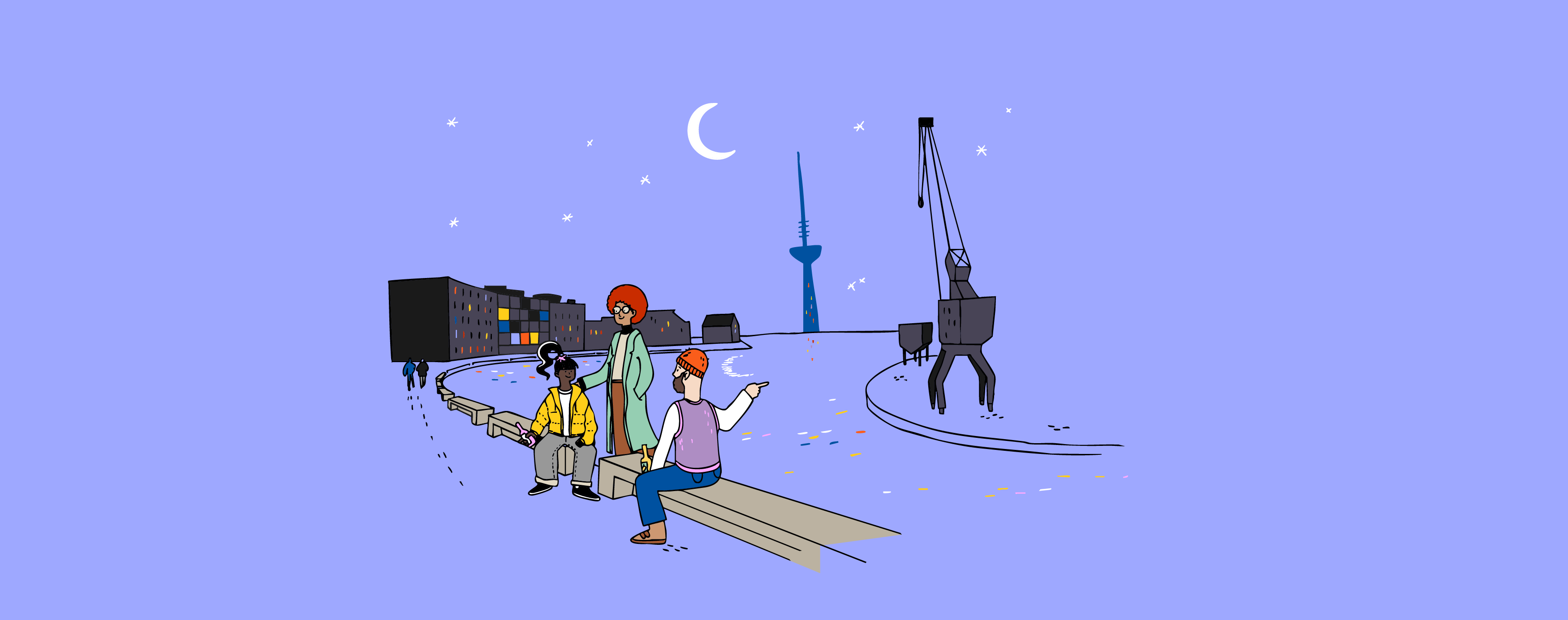 Illustration: Hafen bei Nacht