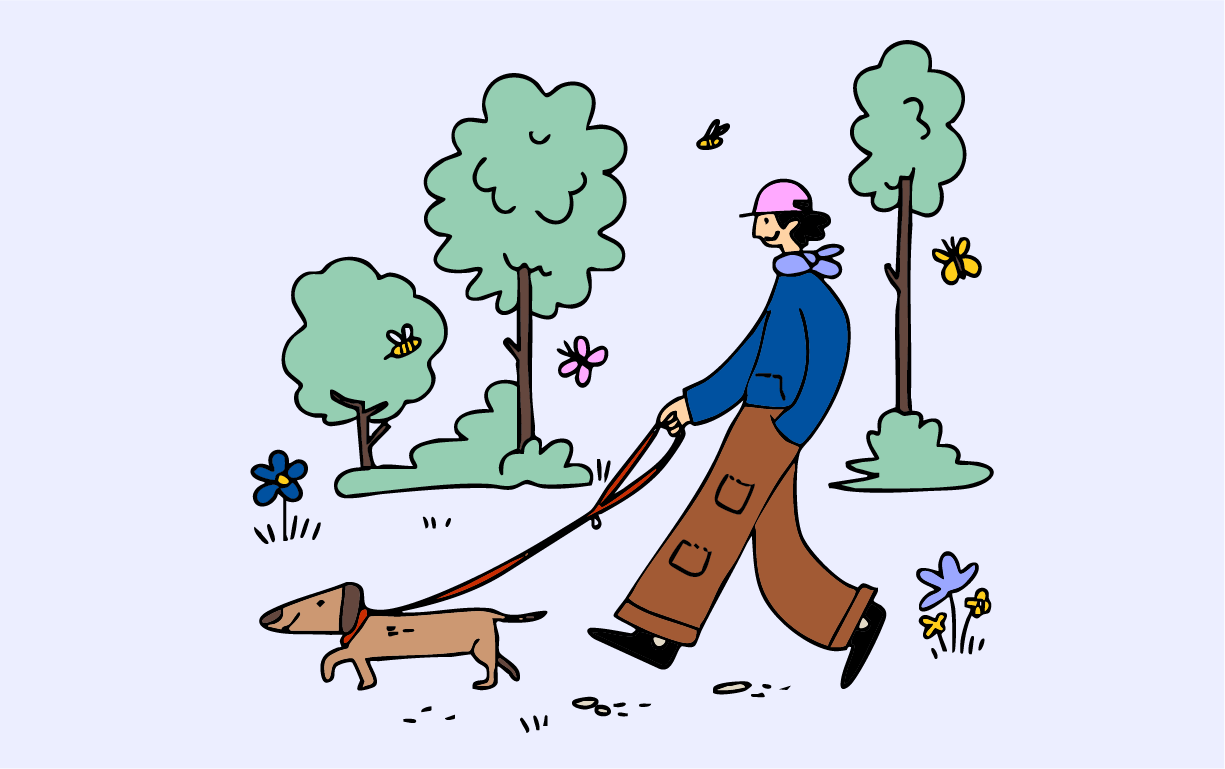 Illustration: Spaziergänger mit Hund