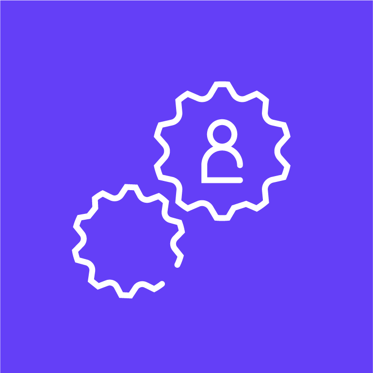 Icon zweier Zahnräder in einem ist eine Person angedeutet