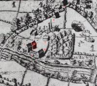 Hof Kump, hier „Kumpmanns Hauß“, auf dem Belagerungsplan von Everard Alerdinck und Nikolaus Knickenberg 1657