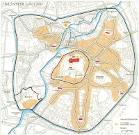 Stadtplan, der Münster um das Jahr 1200 zeigt.