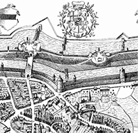 Zeichnung der mittelalterlichen Stadtbefestigung