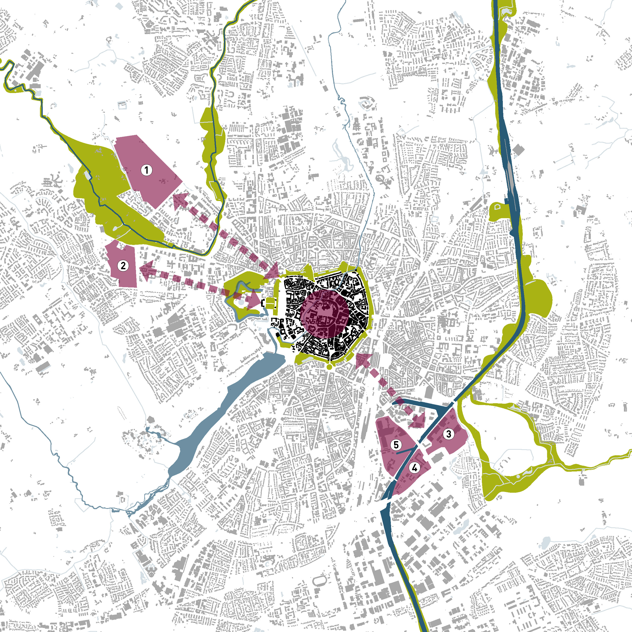 Darstellung Münster Modell Quartiere und Lage in der Stadt Münster