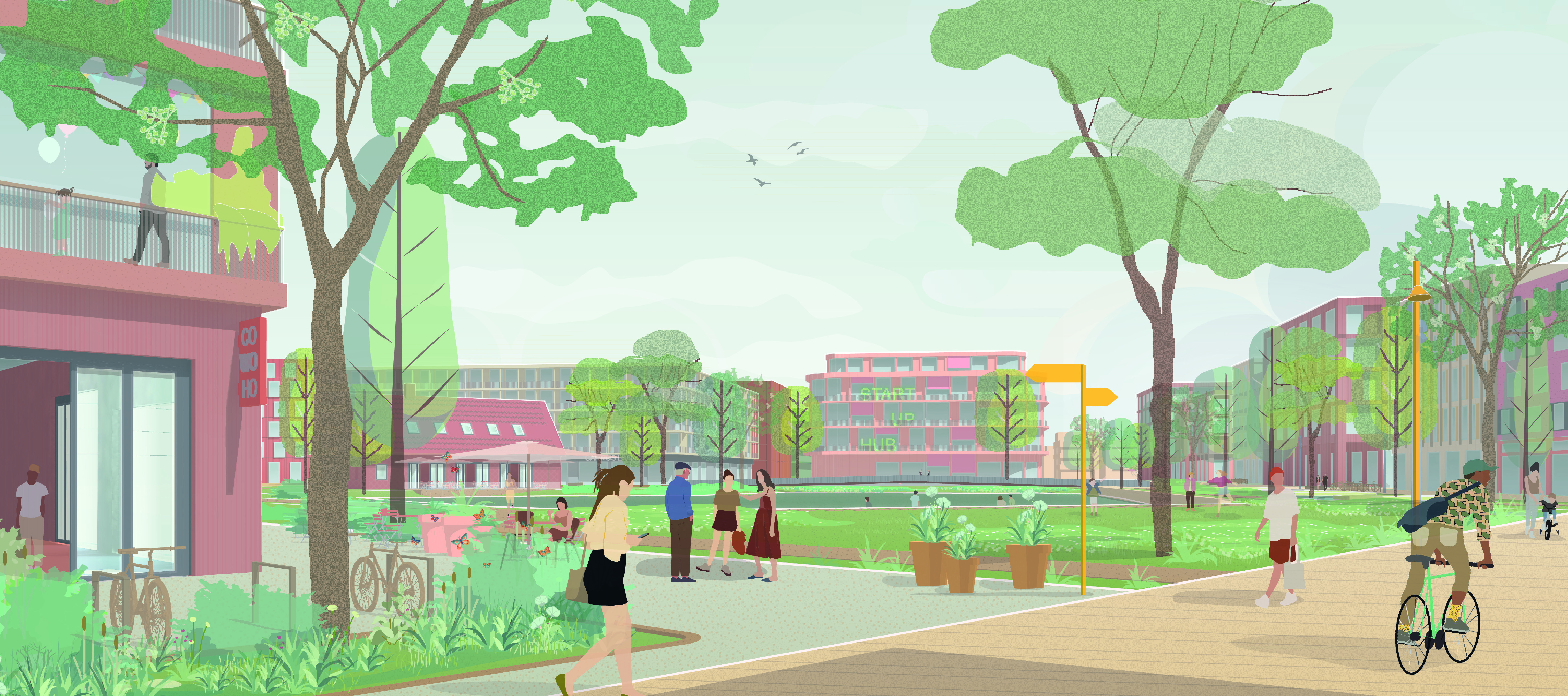 Fußgängerperspektive auf das geplante Quartier an der Steinfurter Straße