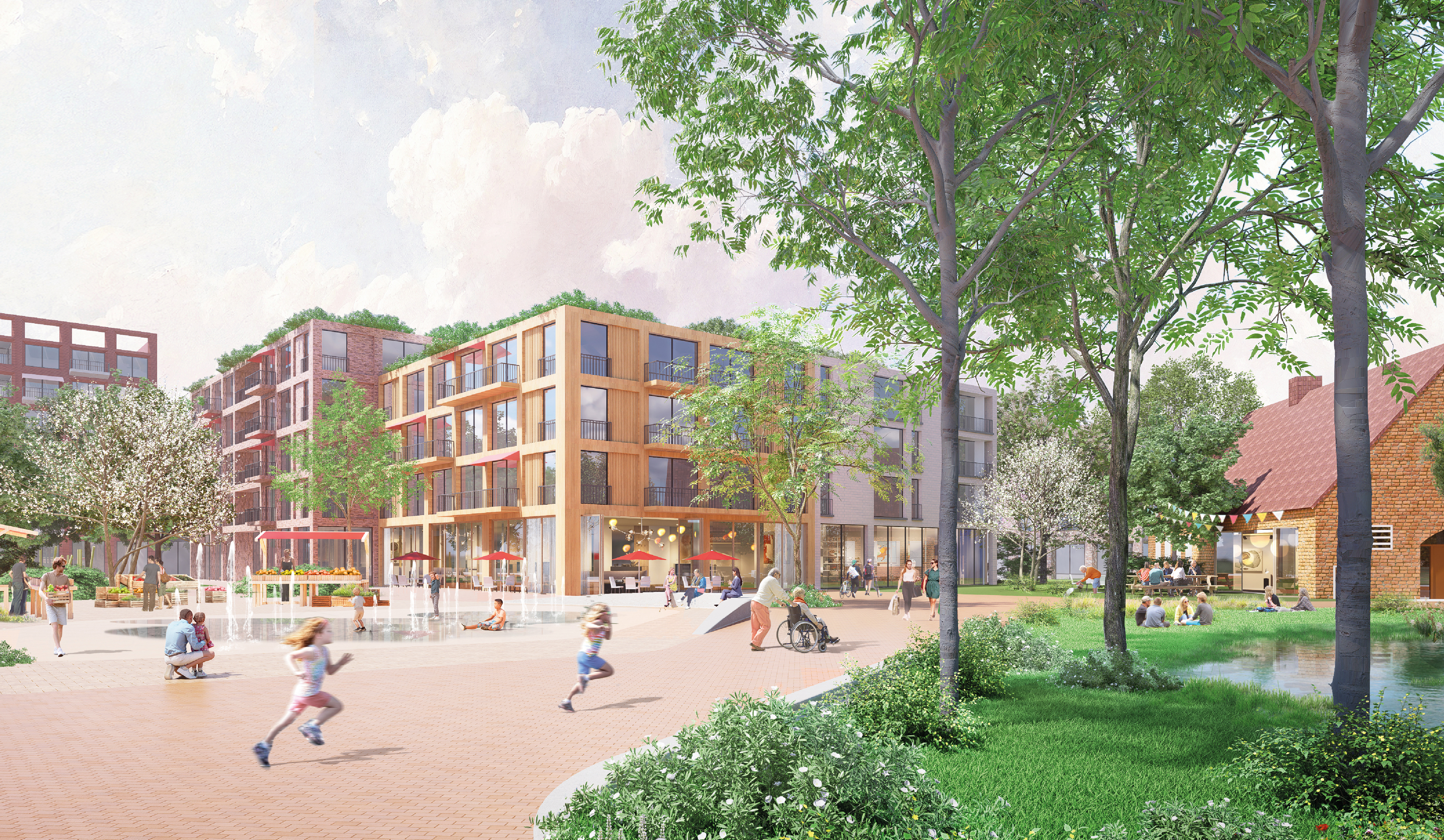 Fußgängerperspektive auf das geplante Quartier an der Steinfurter Straße