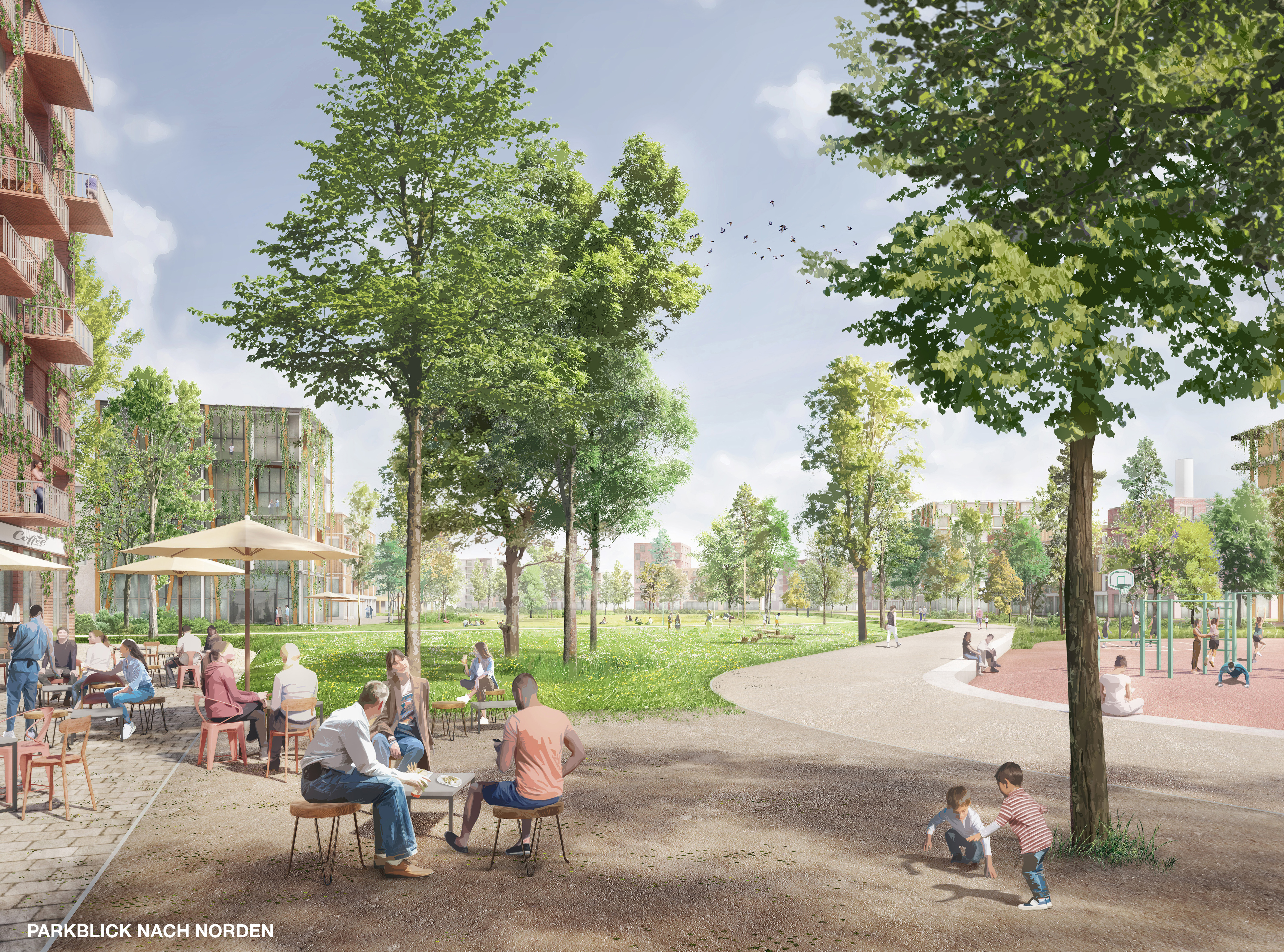 Fußgängerperspektive auf das geplante Quartier an der Steinfurter Straße