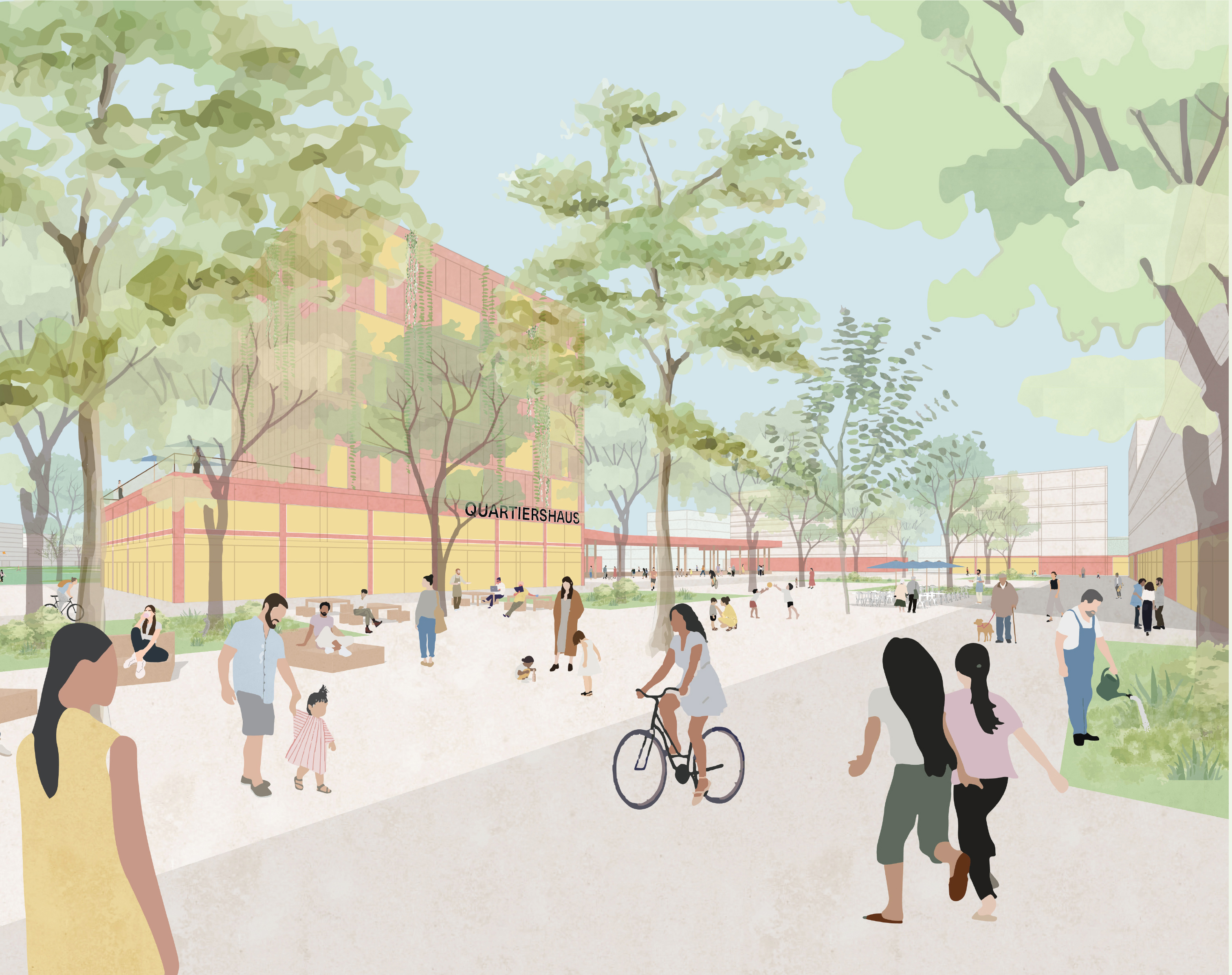 Fußgängerperspektive auf das geplante Quartier an der Steinfurter Straße