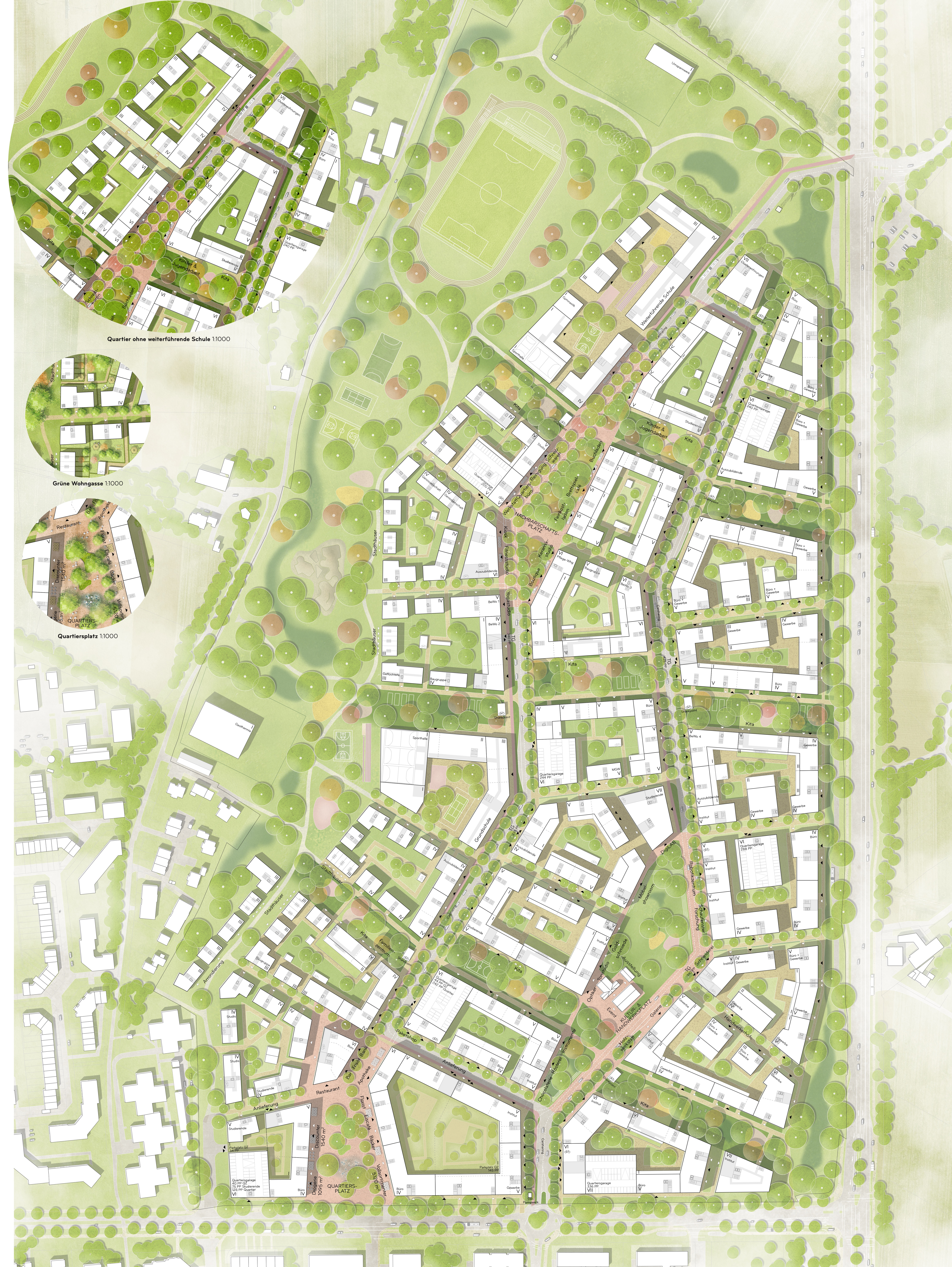 Lageplan des Entwurfs des Planungsteams aus Duplex Architekten GmbH (Düsseldorf / Zürich, CH), studio grüngrau (Düsseldorf) und Lindschulte Ingenieurgesellschaft mbH (Münster)