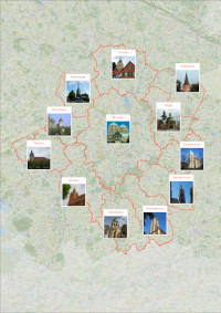 Landkarte mit Fotos plus Schriftzug der beteiligten Städte und Gemeinden.