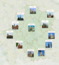 Landkarte mit Fotos plus Schriftzug der beteiligten Städte und Gemeinden.