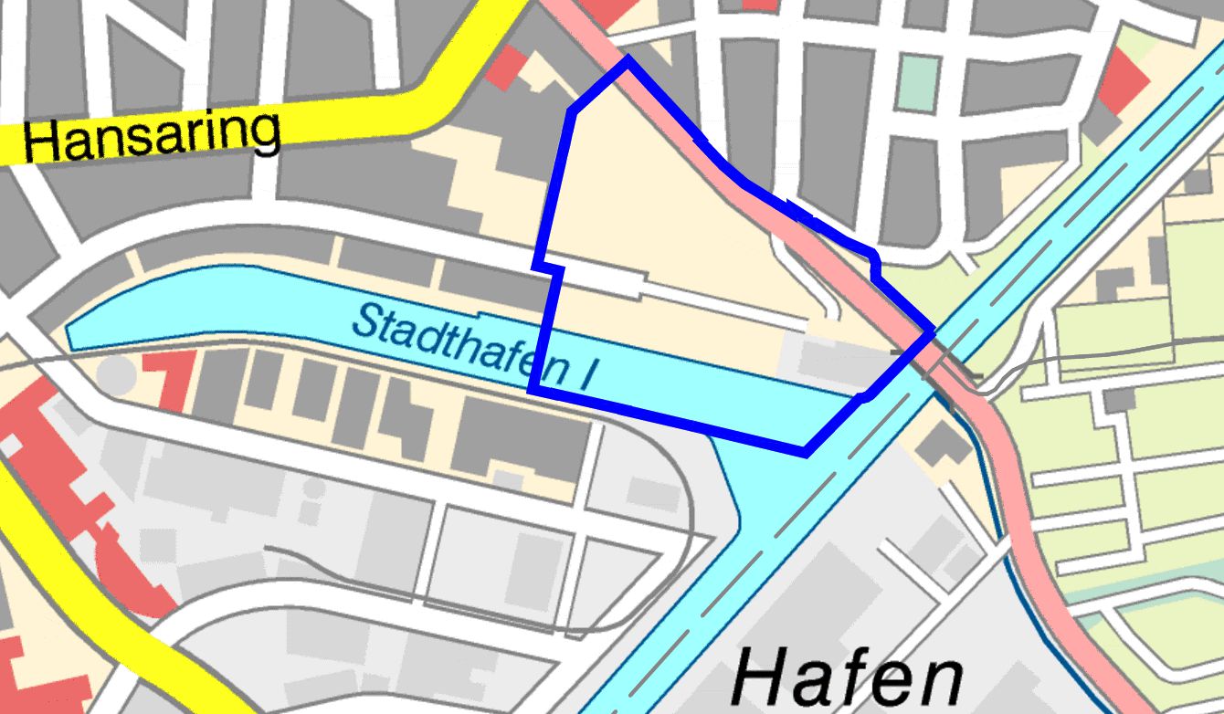 Stadtplanausschnitt mit dem Bereich des Bebauungsplans