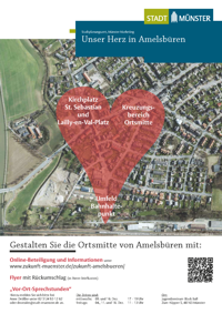 Auf diesem Plakat ist ein Luftbild mit einem roten Herz. Das Herz markiert die drei Orte, die aufgewertet werden sollen.