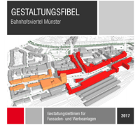 Titel der 'Gestaltungsfibel Bahnhofsviertel Münster': Zeichnung von Gebäuden