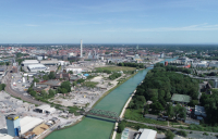 Schrägluftaufnahme des Hafenareals. Foto: Stadt Münster