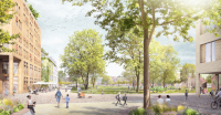 Der Siegerentwurf für das neue Quartier an der Steinfurter Straße sieht in der Mitte des Areals einen großen Park vor.