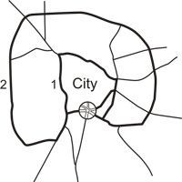 Skizze der Verkehrsringe um die City
