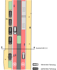 Draufsicht des Bohlwegs nach der Umgestaltung zur Fahrradstraße 2.0 (in Höhe des Ratsgymnasiums)