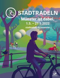Plakat Stadtradeln Münster 2022: Blick auf Radfahrende am Aasee