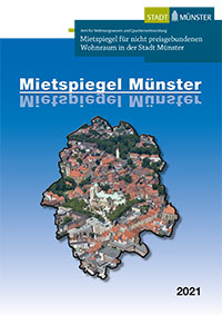 Titel der Mietspiegel-Broschüre 2021 Titel Mietspiegel 2021: Umriss des Stadtgebiets Münster