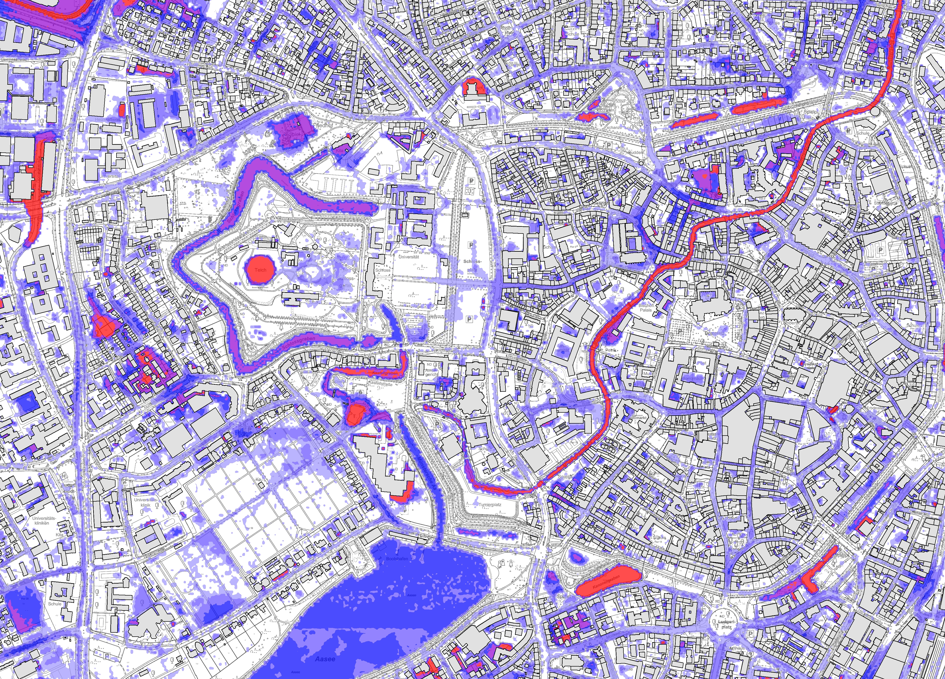 Starkregen: Gefahrenkarte Innenstadt (90mm/60min)