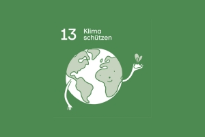Das 13. UN-Nachhaltigkeitsziel Klimaschutz für Kinder illustriert: Eine Weltkugel mit Gesicht
