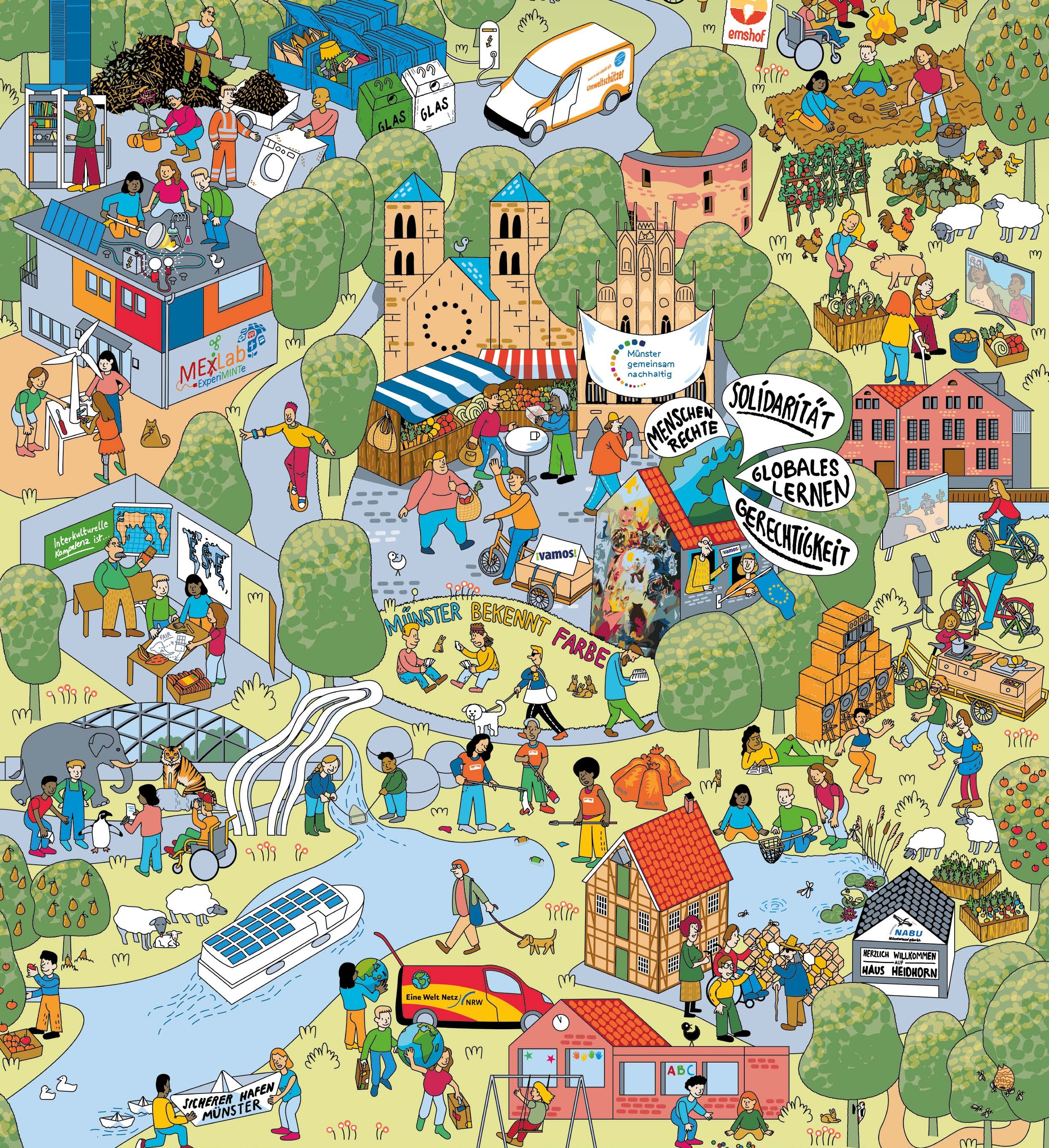 Wimmelbild mit vielfältigen Lernmomenten in Münster (Benjamin Bertram)