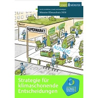 Titelblatt der Broschüre 'Klimafreundliche Entscheidungen' mit Zeichnung eines Supermarkts