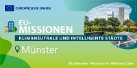 Logo der EU-Mission '100 Climate-Neutral and Smart Cities' mit Münster als Missions-Stadt.